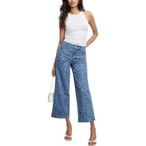 Good American Good Waist Crop Palazzo Jeans in Hibiscus Bloom Plus Size 24 NWT